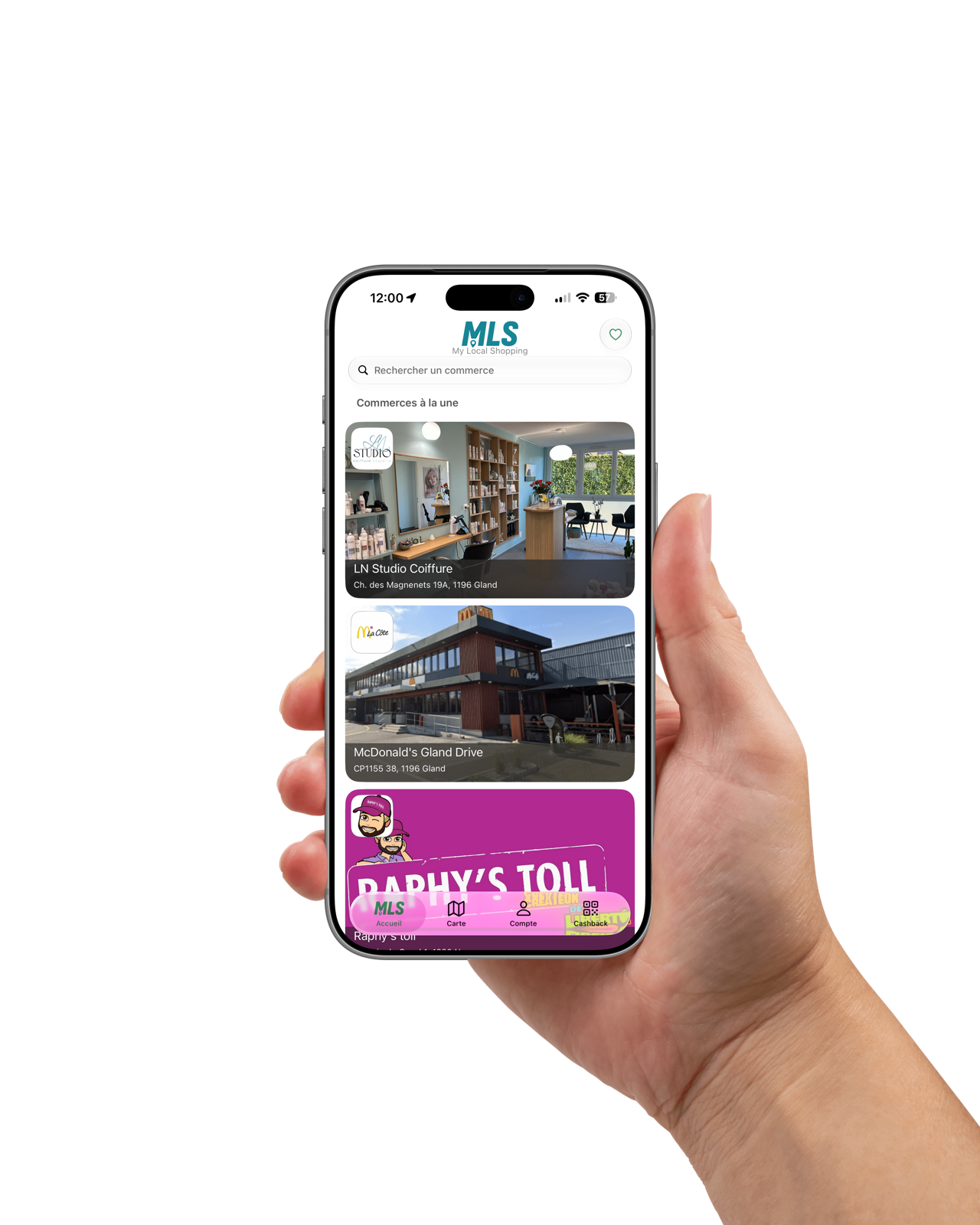 Application My Local Shopping ouverte sur un telephone